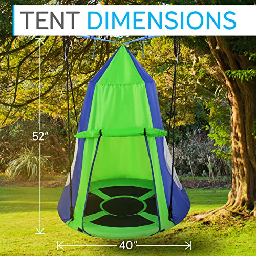 SereneLife 40" Kids Hanging Tent Swing, Outdoor Saucer Swing with Rope