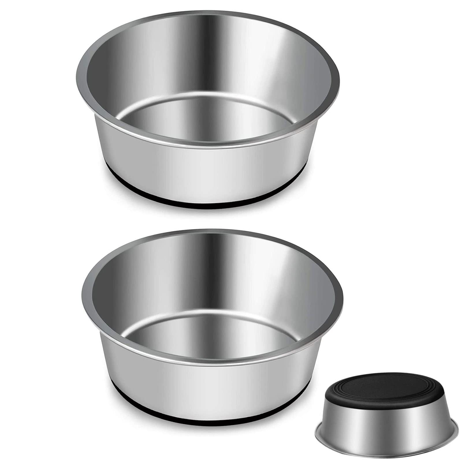 SUOXU Thick Stainless Steel Dog Bowls, Pet Feeding Bowls, Dog Cat Plate Bowls With Non-slip silicone Bases,Medium and Small Dog Feeder Bowls and Water Bowls(M-17cm)