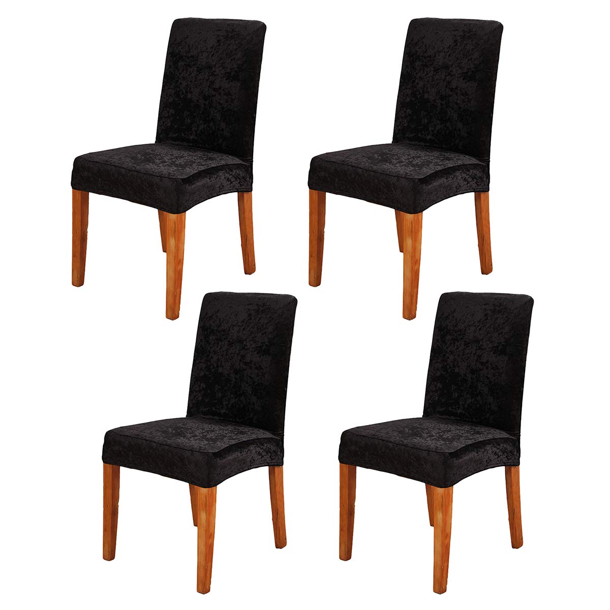 ele ELEOPTION Crushed Velvet Chair Covers Elastic Chair Covers Removable Velvet Chair Protector for Hotel, Office, Wedding Banquet, Living Room, Dining Room (Black, 4 pack)