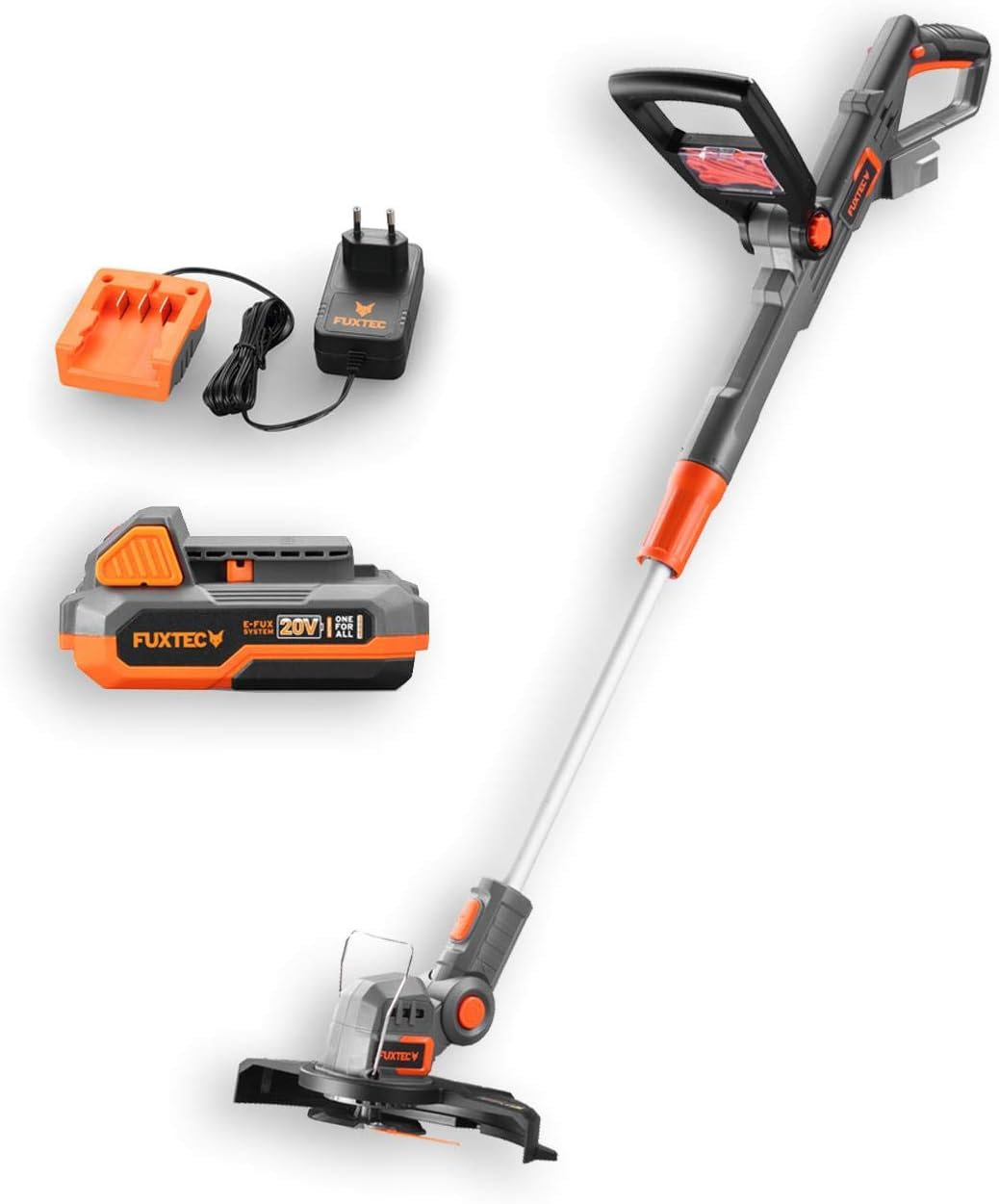 Fuxtec Rasentrimmer mit Akku 20V FX-E1RT20 Elektrische Motorsense inkl. 2aH Li-Ionen Batterie &amp; Ladegerät – Schnittbreite 25 cm