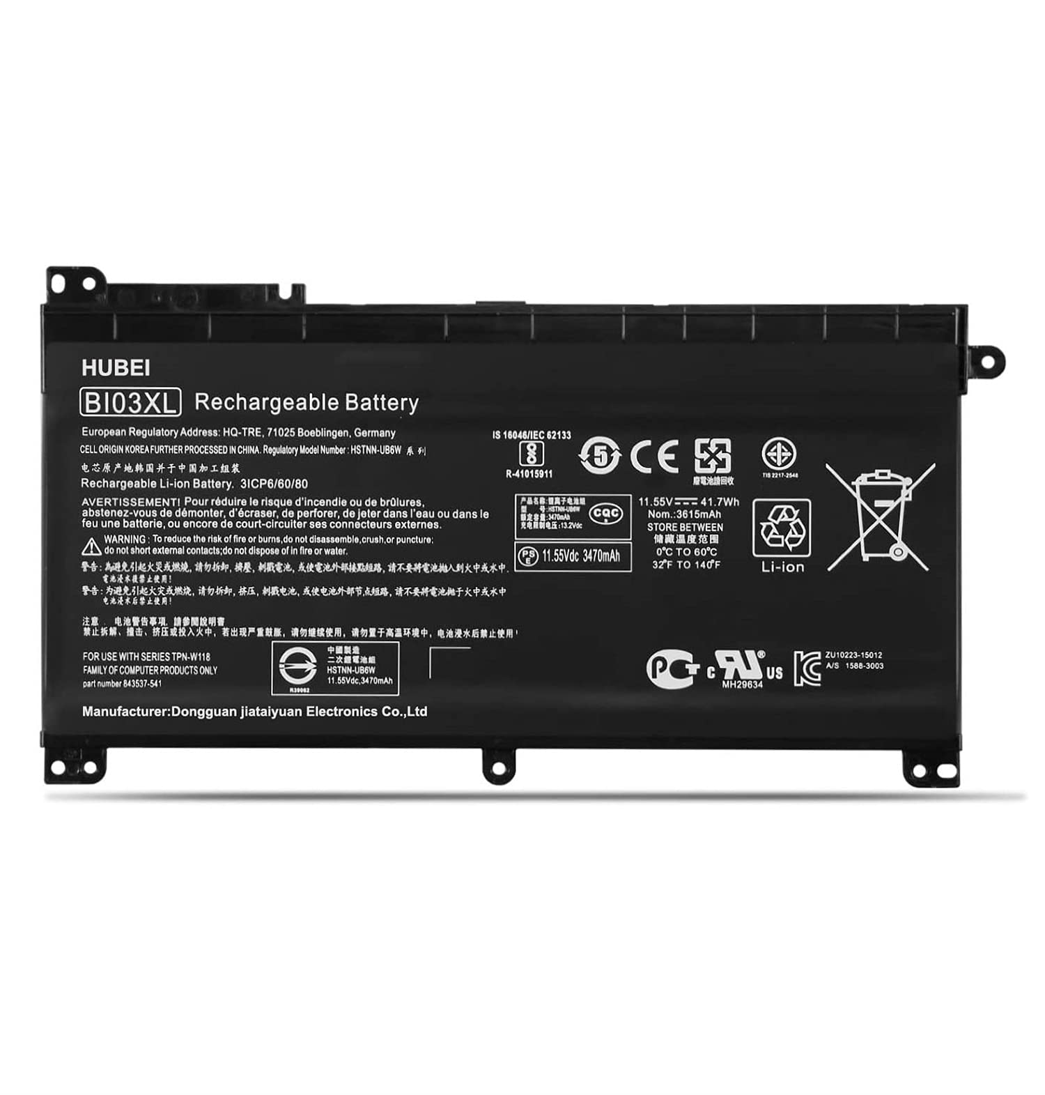BI03XL HSTNN-LB7P HSTNN-UB6W 843537-541 Laptop Battery Replacement for HP Pavilion X360 M3-U 13-U M3-U001DX M3-U103DX 13-U100TU 13-U100TU 13-U118TU Stream 14-AX 14-ax010nr 14-ax020wm(11.55V 41.7Wh)