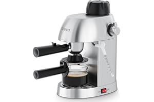 Queyd 3.5 Bar 4 Cup Espresso Cappuccino Machine, Stainless Steel Espresso Machine, Compact Expresso Machines for Home, Latte and Cappuccino Machine with Milk Frother, Dual Safety Switches, 800W