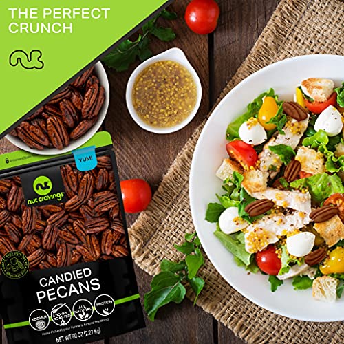 Candied Pecans Honey Glazed Praline, No Shell (32oz 2 LB) Bulk Nuts Packed Fresh in Resealable