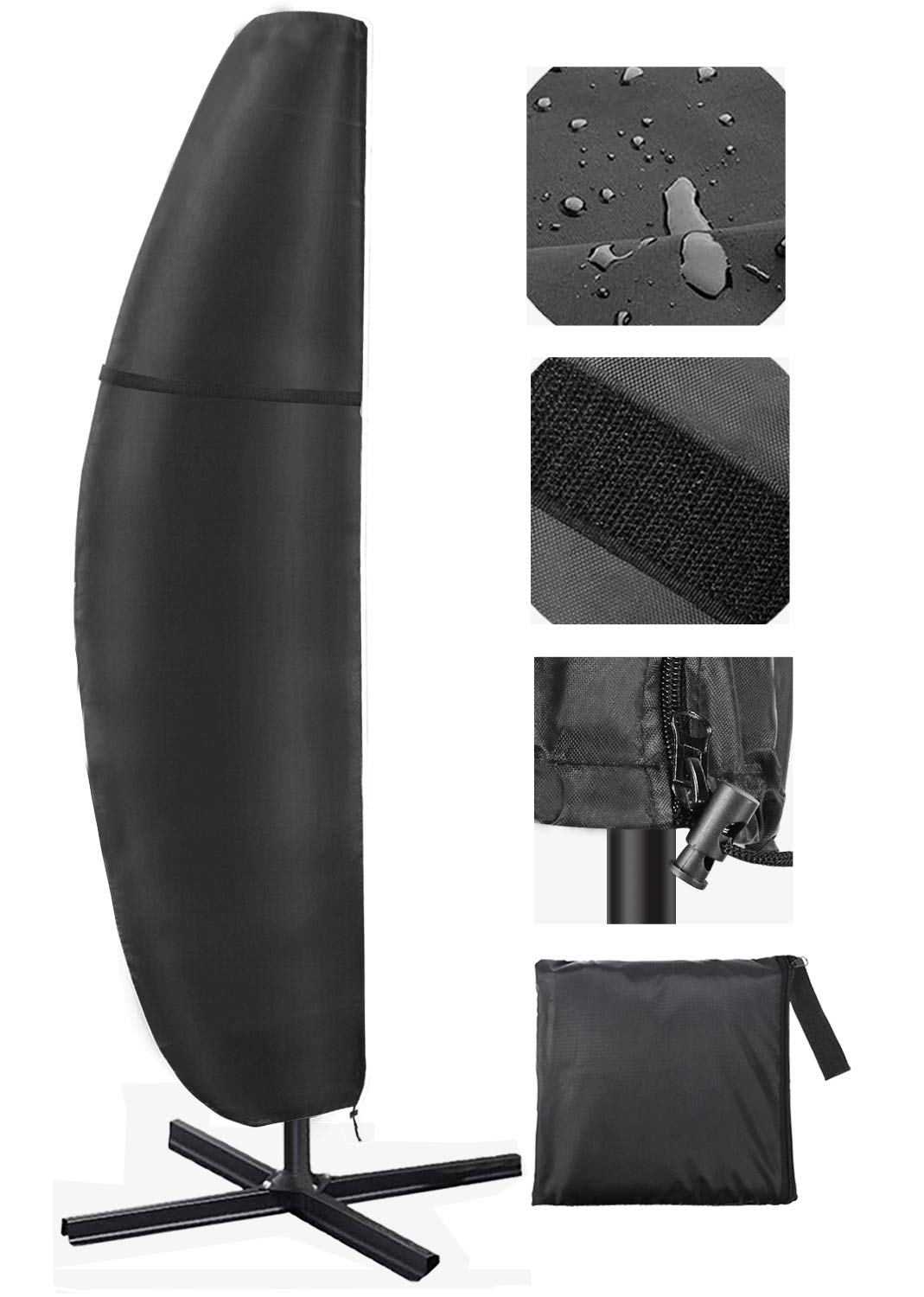 Becheln Cantilever Umbrella Covers, Patio Waterproof Outdoor Offset Banana Style Umbrella Cover with Rust Proof Zipper for 9ft to 13ft, Anti-UV Rain Wind Dust, Black