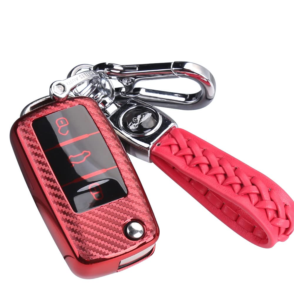 RXX Key Fob Cover Protector Compatible with VW Volkswagen Polo Golf 4/5/6 Multivan T5 Caddy Jetta Bora Superb Passat Skoda Fabia Seat Ibiza 3 Buttons Flip Key