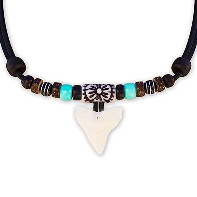 HANA LIMA ® Herrenkette Haifischzahnkette Surferkette Lederkette Surferhalskette