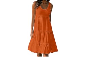 Beccgirl Summer Tank Dress for Women 2024 Beach Sleeveless Ruffle Dresses Loose Casual Swing Sun Dress Midi Vacation Dresses