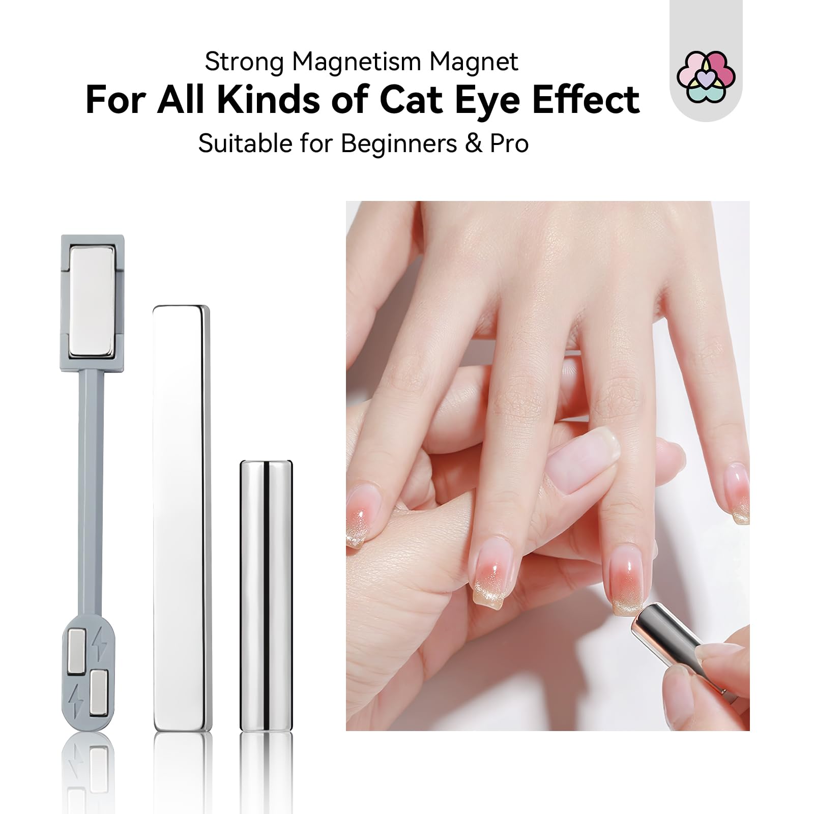 SAVILAND Cat Eye Magnetic for Nail: 9PCS Cat Eye Gel Nail Polish Magnet Tools Set Strong Suction Nail Magnet Nails Square Round Magnet Stick Diverse Cat Eye Effect Double Ended Nail Salon Art Tools - Image 5