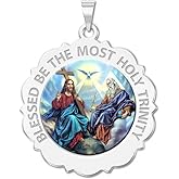 PicturesOnGold.com Holy Trinity Scalloped Round Religious Medal Color in Yellow Gold Plated &14K Yellow or White Gold, or Sterling Silver