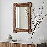 MeMoreCool Rustic Wood Mirror for Bathroom, Decorative Framed Farmhouse Vanity Mirror, Wall Mounted Rectangular Mirror for Be