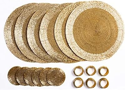 Penguin Home Handcrafted Glass Beaded Placemats Coasters Napkin Rings Set 18