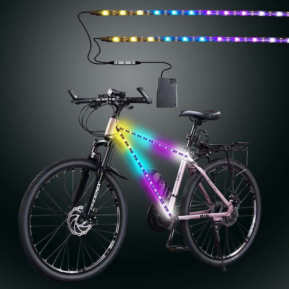 2 Strips Bike Lights,Waterproof,with 10 Flashing Modes,Easy Install,Bike Accessories for Adults & Kids Outdoor Night Riding Safety