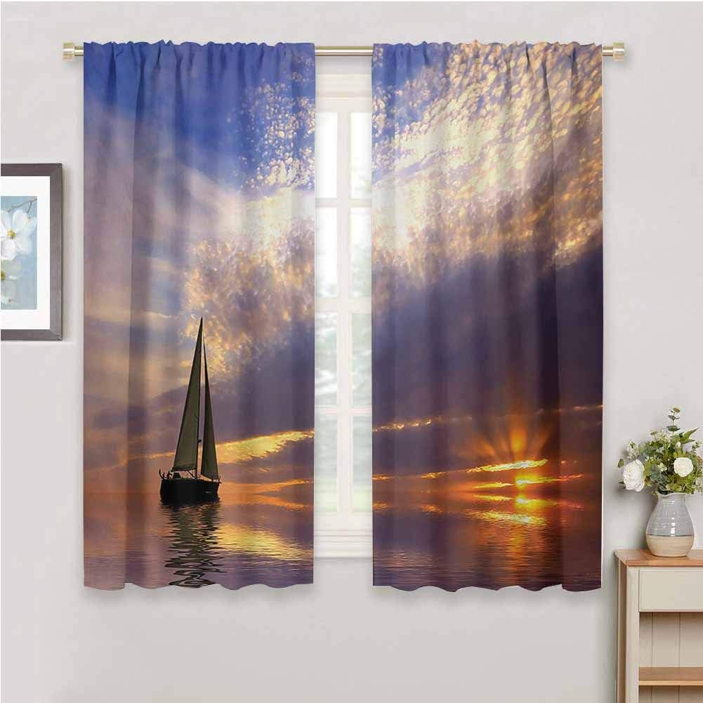 DIMICA Premium Blackout Curtains Sailboat Sailing with Sunset Sunbeams on The Horizon Romance Honeymoon Destination for Window Curtains Valances W42 x L63 Inch Marigold Bluegrey
