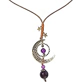 JOOKOCCI Vintage Crescent Moon Necklace for Women Bohemian Crystal Pendant Necklace Adjustable Leather Cord Necklace Handmade Jewelry for Women