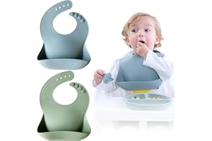 Moonkie Silicone Baby Bibs Set Of 2 | BPA Free Waterproof | Soft Flexible Adjustable Silicone Bibs for Babies & Toddlers(Ether/Sage)