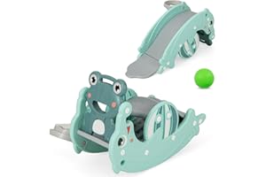 Costzon 4 in 1 Toddler Slide Rocking Toy, Slide for Kids with Basketball Hoop, Rocking Horse, Climber Playground for Both Indoors Outdoor Use (Green Frog)