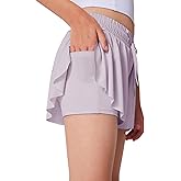Quedoris Girls' Active Shorts Butterfly Flowy 2 in 1 Shorts Quick-Dring Athletic Shorts with Pockets