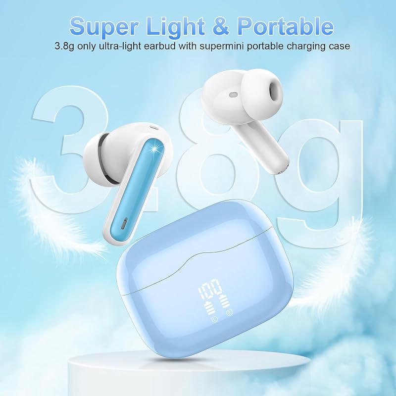 Cuffie Bluetooth, Auricolari Bluetooth 5.3 Stereo HiFi con 4 HD Mics, Mini Cuffie Wireless Cancellazione Rumorecon, Cuffiette Bluetooth per Androide/iOS, USB-C, Earbuds IP7 Impermeabili 40 Ore