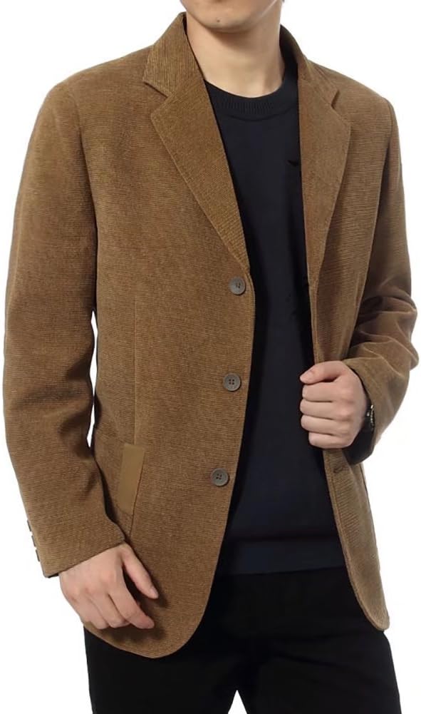 Men's Slim Fit Corduroy Blazer Sport Coat Notch Lapel Blazers Outwear Three-Button Jackets M-3XL