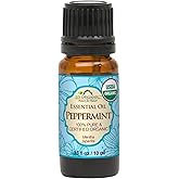 US Organic 100% Pure Peppermint Essential Oil - USDA Certified Organic - 10 ml - w/Improved caps and droppers (More Size Variations Available)
