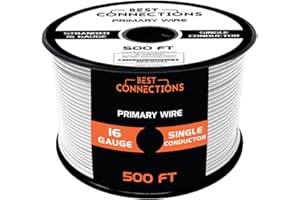 BEST CONNECTIONS Automotive Primary Wire - 500ft (Various Color Options) | Ideal for Trailer, Speaker, and Lighting Circuits | Durable Primary/Remote, Power/Ground Electrical Wiring (White, 16 Gauge)