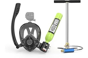 HOUVAN Mini Scuba Tank with Snorkel Mask 0.5L Inflatable Diving Tank with Full Face Diving Mask Pony Bottle Backup Diving Air Tank Suits for Recreational Snorkeling Shallow Diving