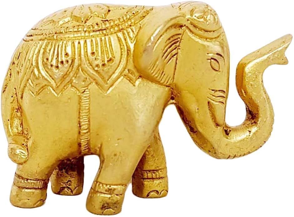 KK International Brass Elephant Table Decor Statue, Gold Tone