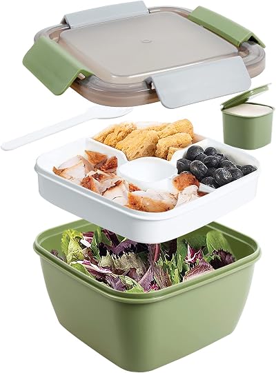 Greentainer 52 OZ Salad Container 3-Compartment BPA-Free Army Green