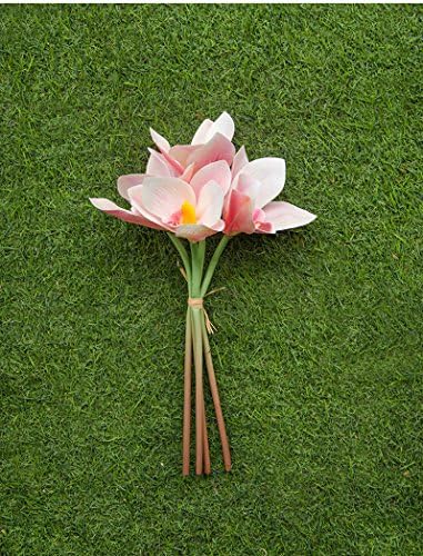ADolinGo Artificial Flowers Simulation Cymbidium Faberi Real Touch 4 Heads Bouquet Wedding Decor (Pink)