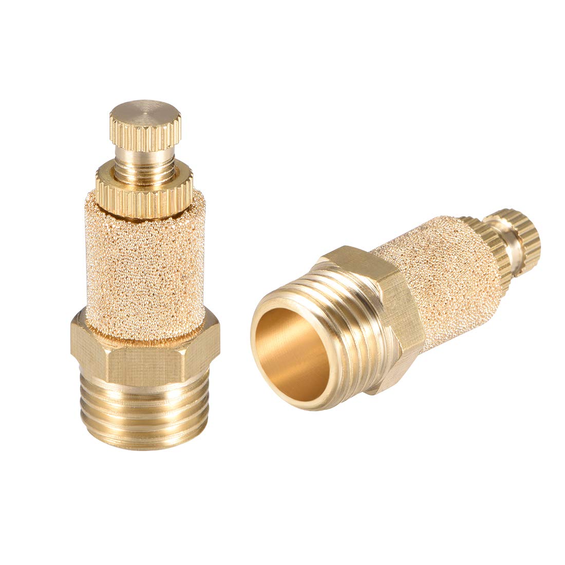 sourcing map Brass Exhaust Muffler, 1/4" G Male Thread 33/64" Hex Top Adjustable Sintered Air Pneumatic Bronze Muffler with Brass Body 2pcs