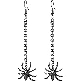 Lux Accessories Halloween Black Hanging Spider Rhinestones Hook Dangle Earrings