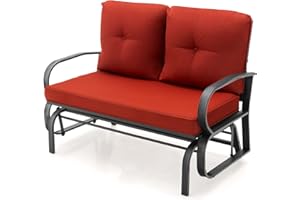 Tangkula 2-Person Outdoor Glider Bench, Swing Seat Bench with Seat & Back Cushions, Sturdy Rustproof Steel Frame, Smooth & Ge