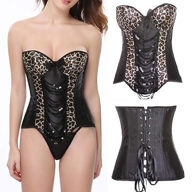 Meiyao Women Corset Lingerie Push Up Plus Size Leopard Print