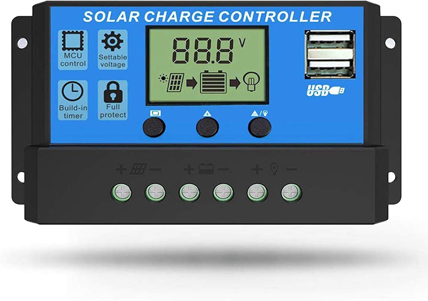 30A Solar Charge Controller, Dual USB Port Solar Panel Battery Intelligent Regulator, Multi-Function Adjustable LCD Display Street Light Controller (30A)