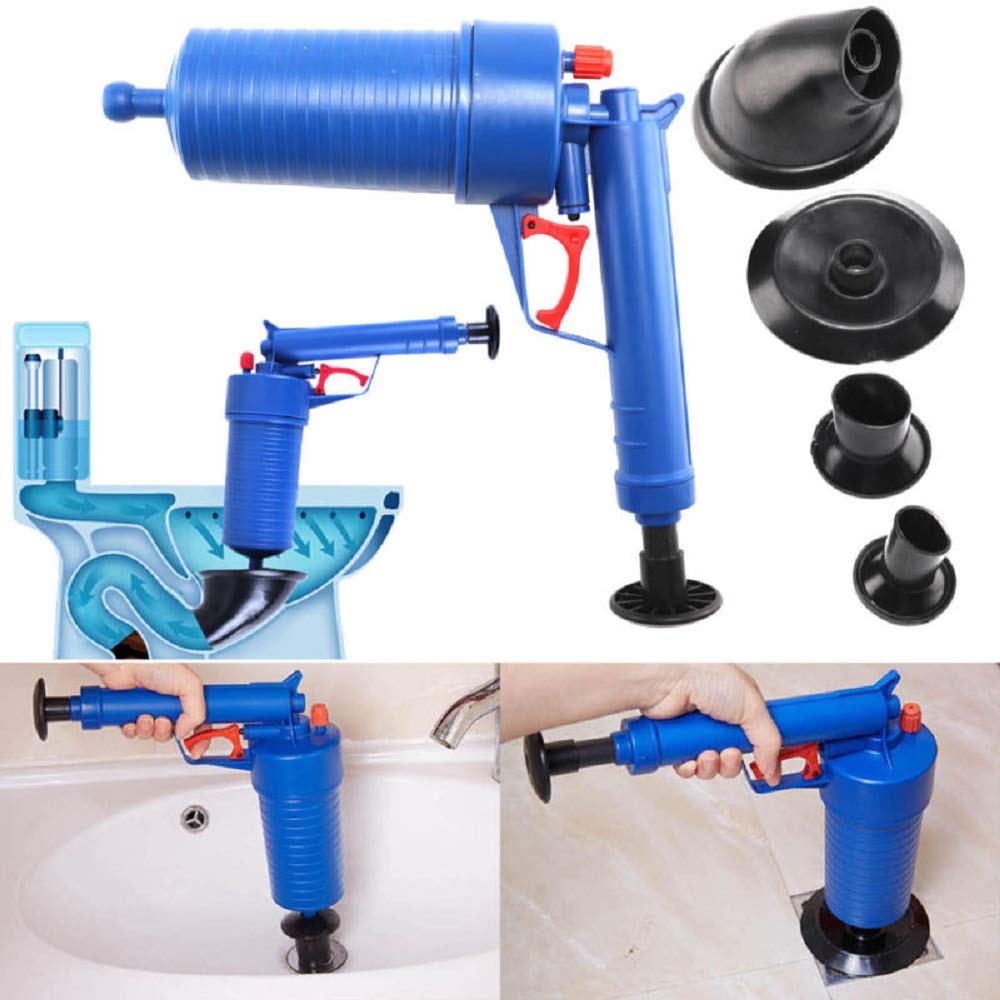 Drain Blaster Air Pump Sink Plunger Bath Toilet Drain Blockage Remover Unblocker - Blue