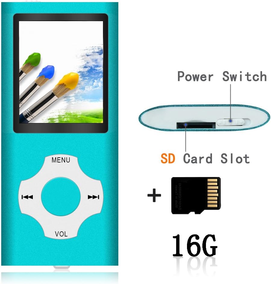Tomameri - Portable MP3 / MP4 Player with Rhombic Button, Including a 16 GB Micro SD Card and Support Up to 64GB, Compact Music, Video Player, Photo Viewer Supported - White+Blue: Home Audio & Theater