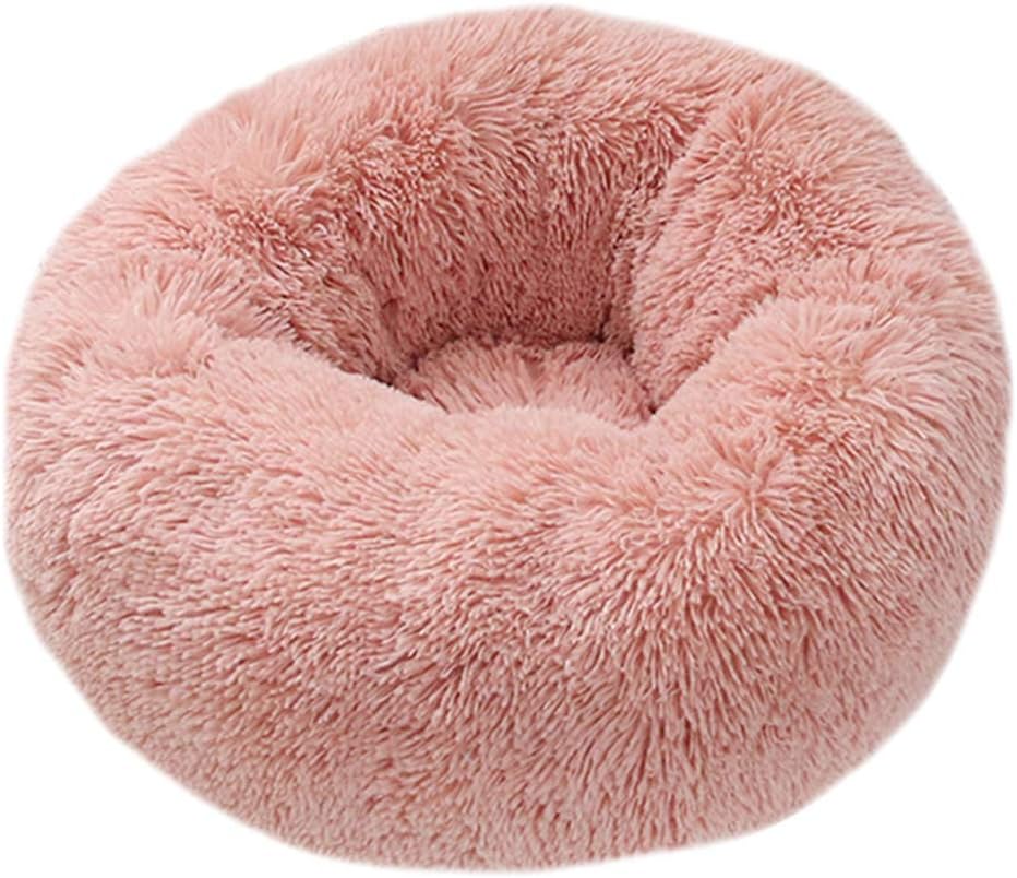 Mkiki Pet Dog Cat Calming Bed Round Nest Warm Soft Plush Comfortable for Sleeping Winter (50CM, Light pink)