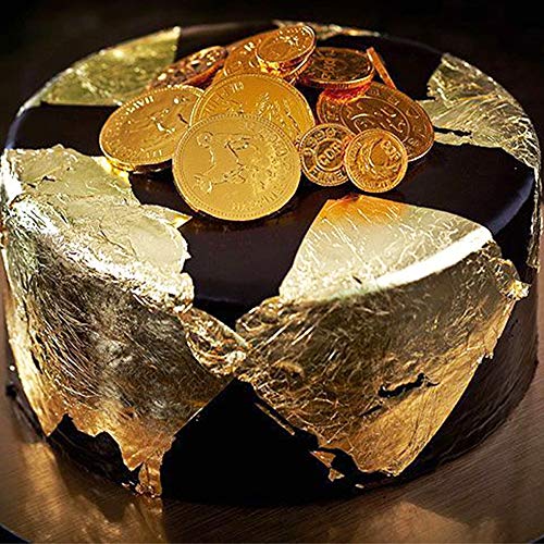 KINNO Edible Gold Leaf Sheets 30 Sheets 1.7" x 1.7" 24K Yellow Real Gold for Facial Mask, Makeup, Spa, Crafts, Gilding, Art, Bakery Food and Drink Decorations- Cake, Dessert, Coffee or Wine