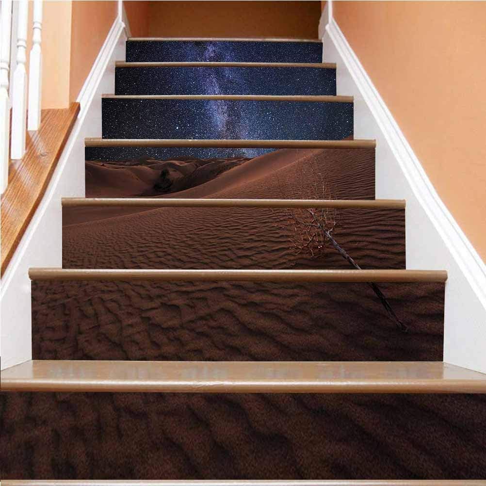 3D Space Stair Riser Stickers,Life on Mars Themed Surreal Surface of Gobi Desert Dune Oasis Lunar Adventure Photo Vinyl Self-Adhesive Staircase Wall Mural Wallpaper,39.9