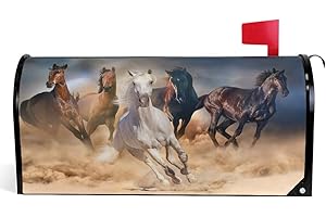 Vdsrup Running Horse Herd Mailbox Cover Desert Sand Storm Mailbox Covers Magnetic 18" X 21" Mailbox Wraps Post Letter Box Cover Garden Decorations Outdoor Standard Size