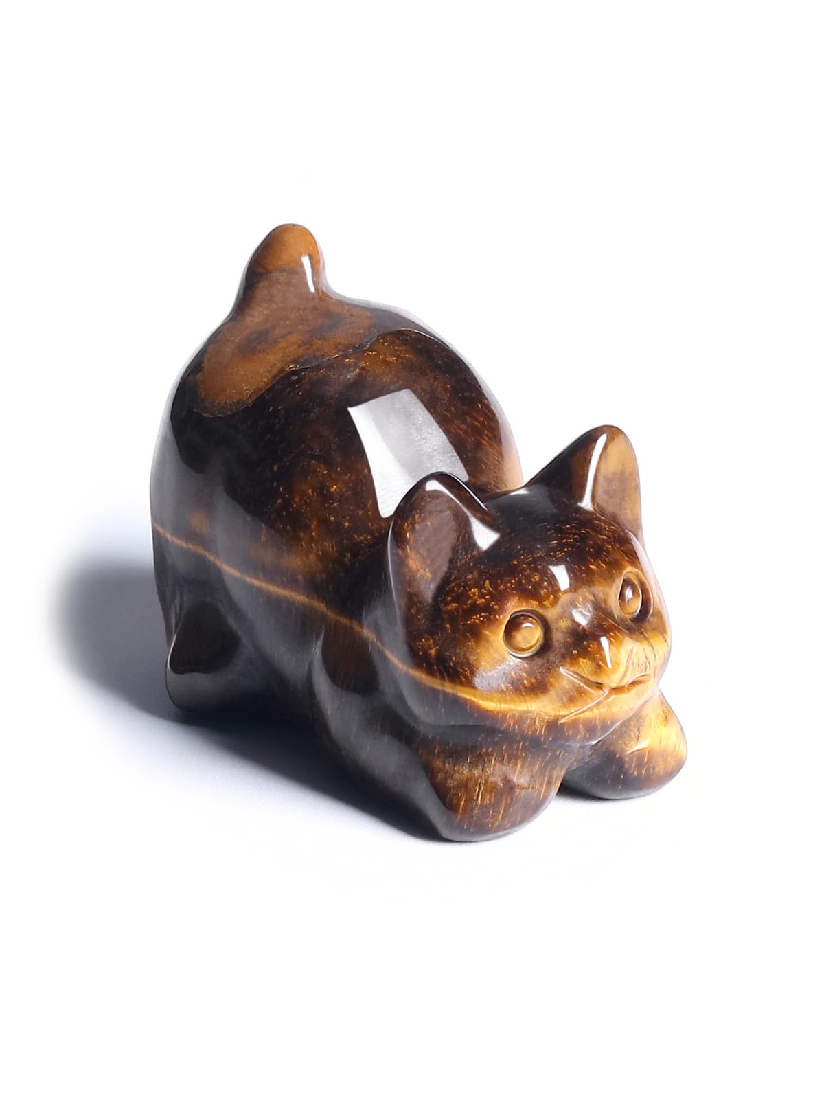 CrystalTears Tiger Eye Crystal Cat Figurine Ornament for Cat Lovers Cute Cats Gifts for Women Healing Crystals Gemstone Cats Statue for Home Office Desk Decor, Good Luck Crystal Gift for Christmas