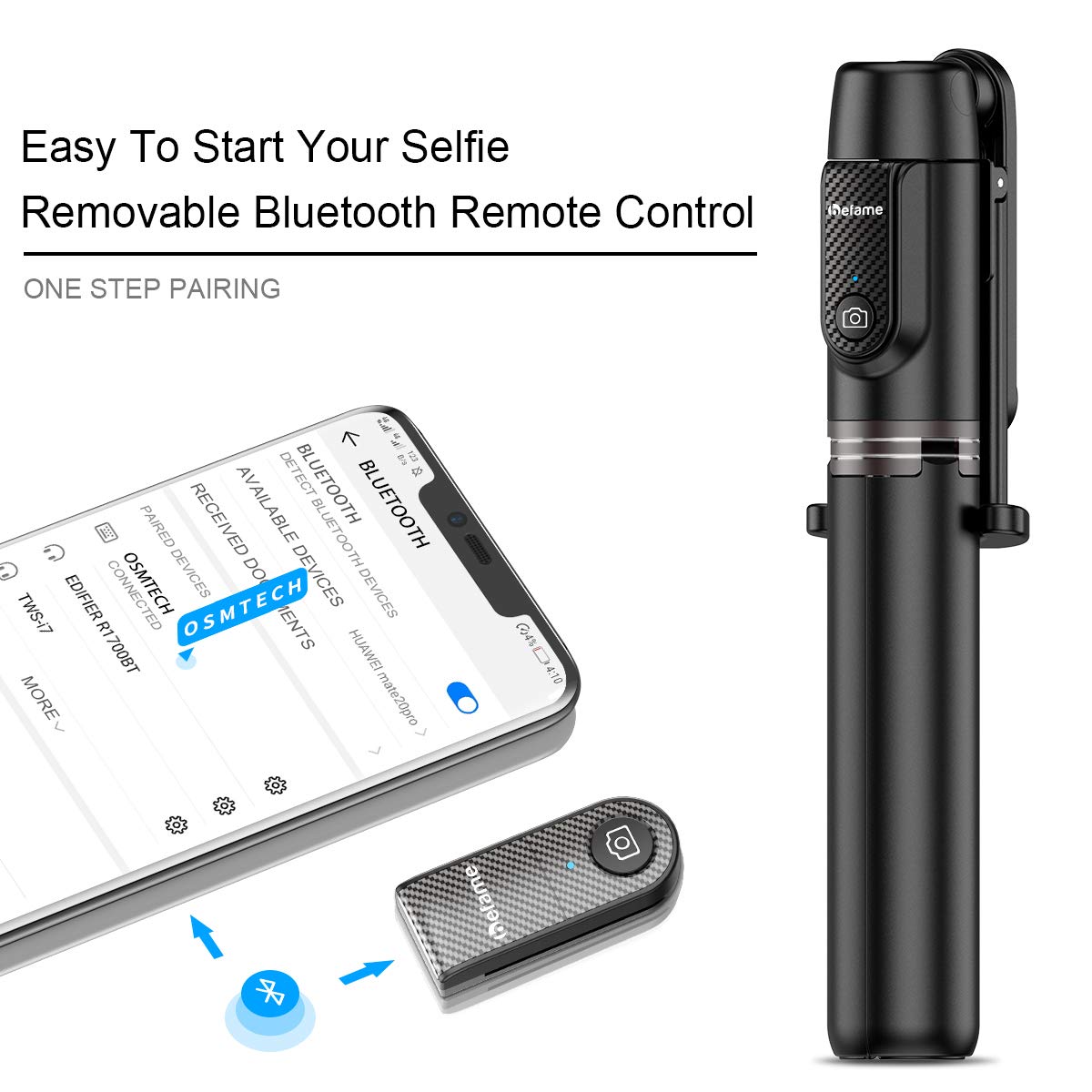 Bluetooth Selfie Stick Tripod, Mini Extendable Phone Tripod Stand with Detachable Wireless Remote 360° Rotation for iPhone 11/11 Pro/XS Max/XS/XR/X/8/7/6s/6 Plus, Samsung Galaxy S10/S9/Note, Huawei