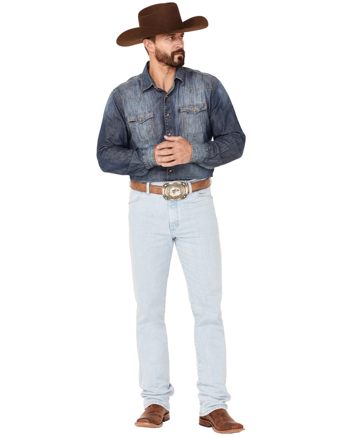 Photo 1 of Wrangler Mens Cowboy Cut Active Flex Slim Fit Jeans, Bleach, 40W x 30L US