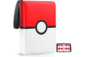 EASYFUN Card Binder 4 Pocket, Trading Card Holder Fits 400 Cards With 50 Removable Sleeves, Portable Collection Card Ablum, Game Card Case book With Zipper for Gift, Red