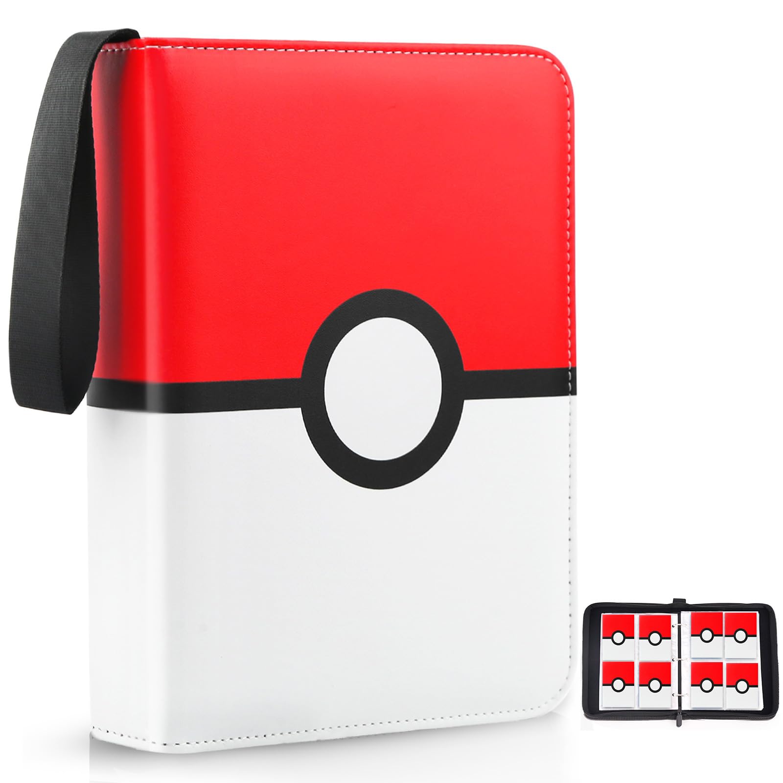 Photo 1 of Card Binder 4 Pocket, Trading Card Holder Fits 400 Cards With 50 Removable Sleeves, Portable Collection Card Ablum, Game Card Case book With Zipper for Gift, Red