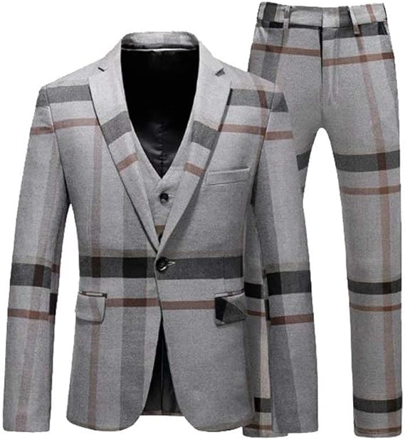 Amazon Co Jp Tasahaya ビジネススーツ メンズ スーツ チェック柄 3ピーススーツ テーラードジャケット スラックス ベスト 紳士服 結婚式 スリム 一つボタン 6102 服 ファッション小物