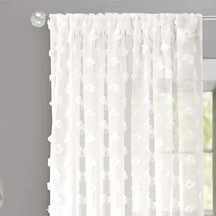 Driftaway Olivia White Voile Sheer Window Curtains Embroidered
