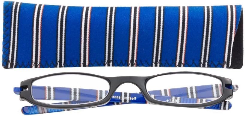 ICU Eyewear Zoom Expressions +2.50 Magnification Half-Eye Frame Reading Glasses (12946 Blue/Black Stripes)