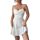 BEAUDRM Women's Draped Halter Mini Dresses Y2k Ruched Layered Wedding Guest Cocktail Party Dresses