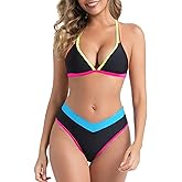 FreSea Triangle Bikini Sets for Women High Waisted Swimsuit with Color Accents Sexy Triangle Top Bathing Suit